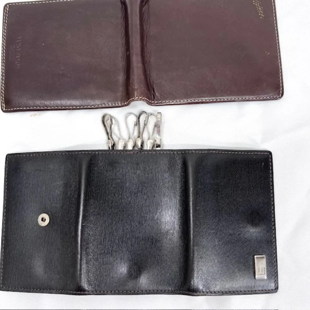 Set: DunHill Back leatherPouch Hold Key & Yuki Torri Wallet Bifold Brown (64)